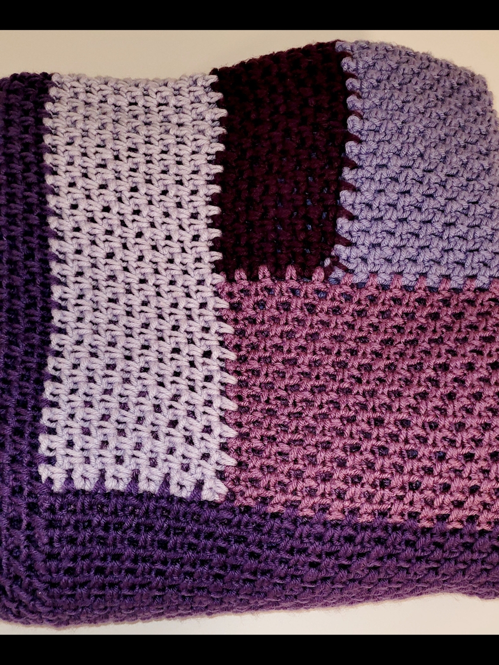 Crochet Purple Colorbock Throw Blanket Handmade